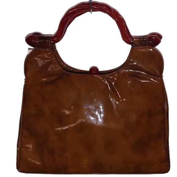Vintage Unique Original By Holzman Brown Bag W/Cognac Lucite Twisted Shanks HOT! - Picture 11 of 15